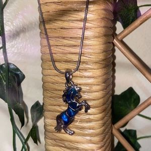 blue and gold Hallmark horse necklace